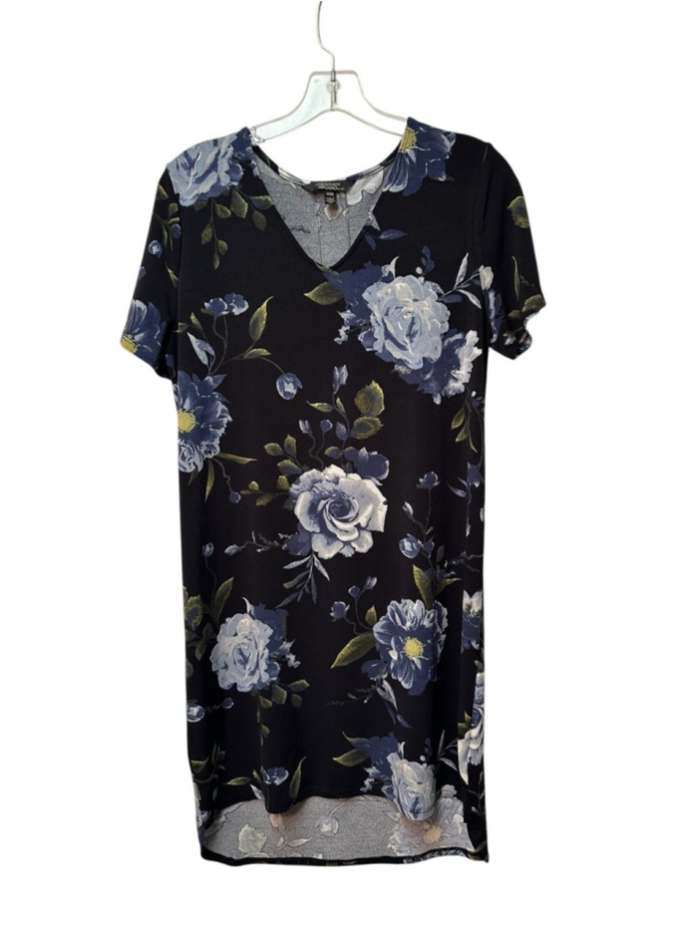 Christian Siriano Floral Shift Dress Womens Medium Blue Knee-Length Pullover